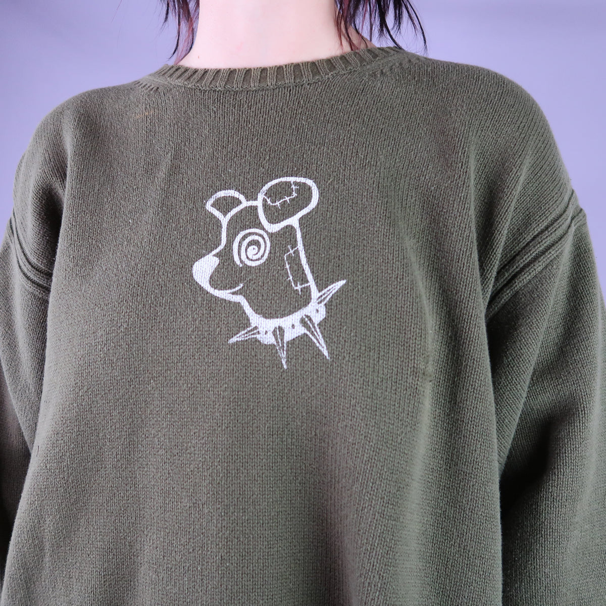 "Patches the Dog" Army Green Sweater - XL