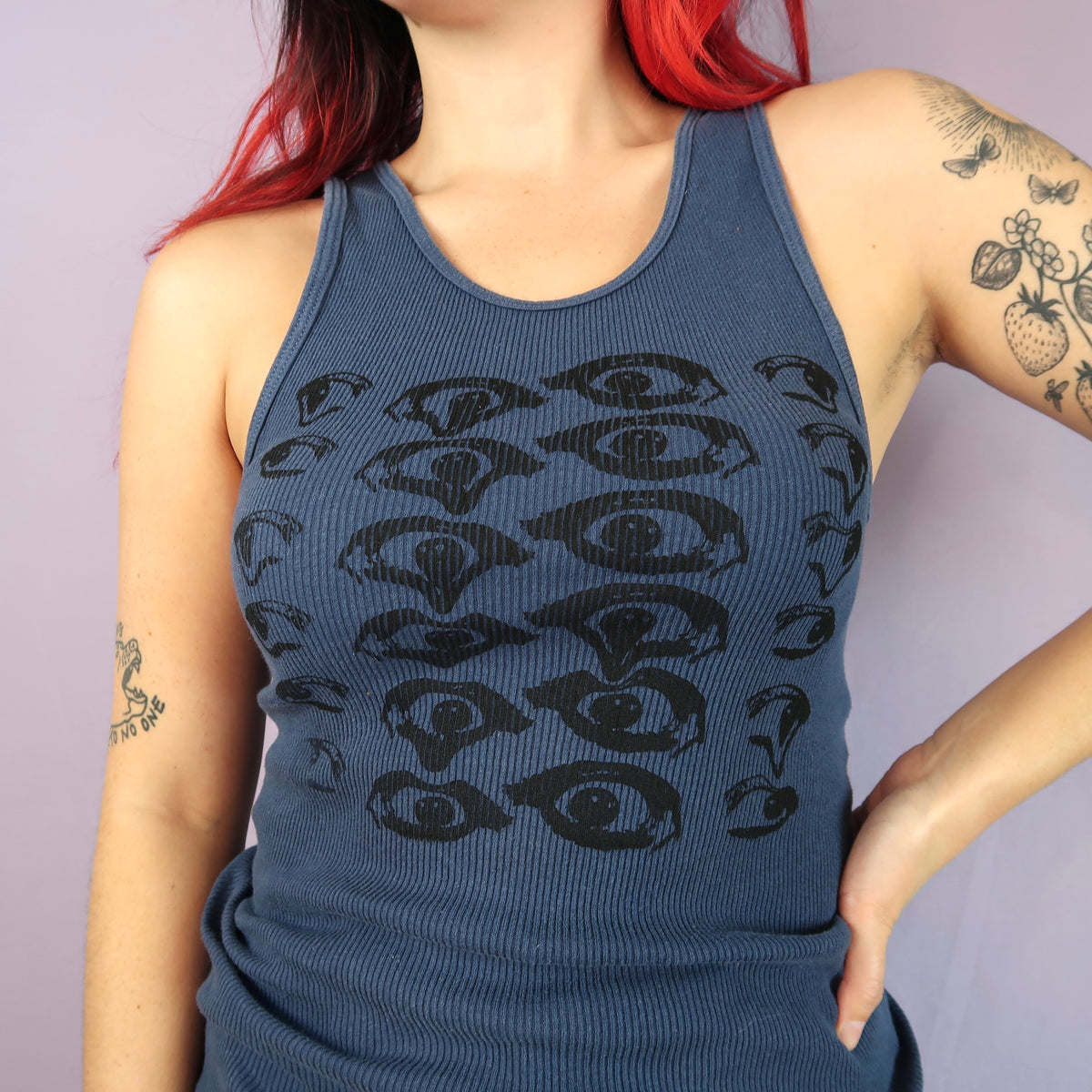 "Melted Visions" Navy Blue Ribbed Tank - Medium