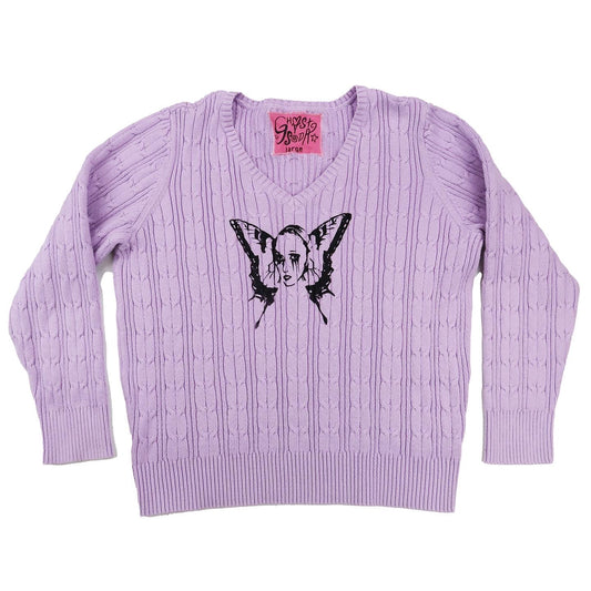 "Weeping Butterfly" Lavender Knit Sweater - Large