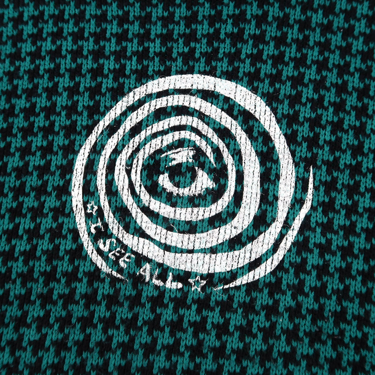 "I See All" (Eye Spiral) Green and Black Houndstooth Sweater - XL