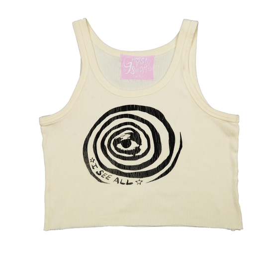 "I See All" (Eye Spiral) Yellow Ribbed Tank - Large