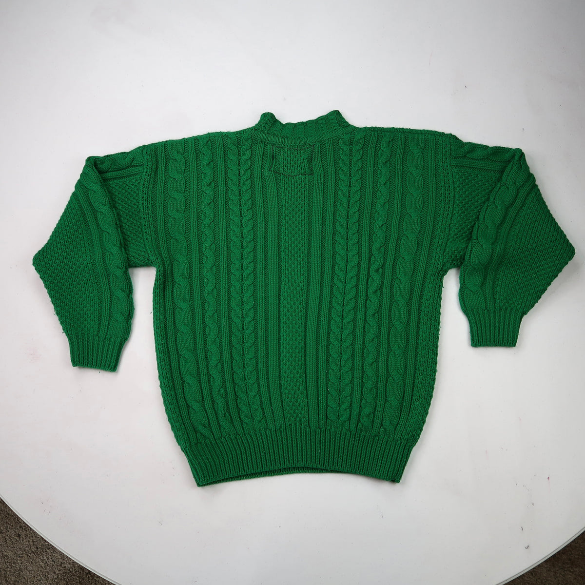 "I Love Spiders" Green Cable Knit Sweater - Medium