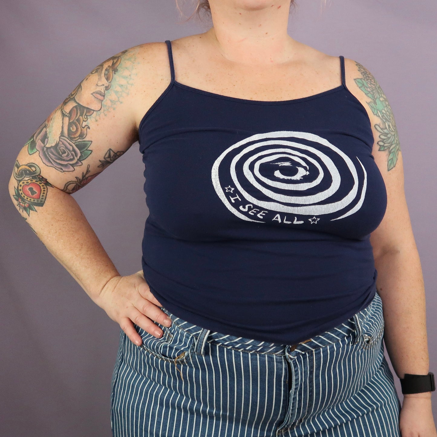 "I See All" (Eye Spiral) Navy Blue Tank Top - XL