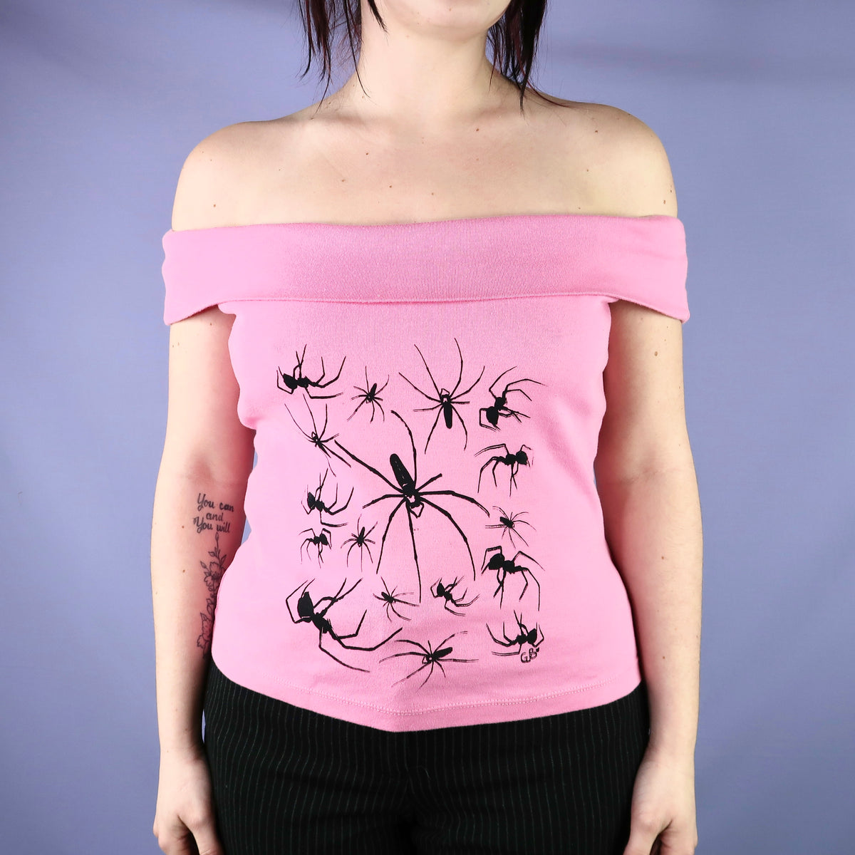 "I Love Spiders" Pink Over-the-Shoulder Top - Medium