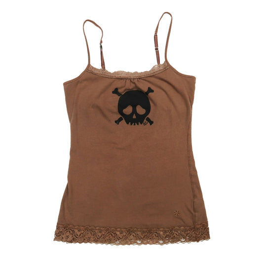 "Grim Skull" Brown Lace Tank Top - Small