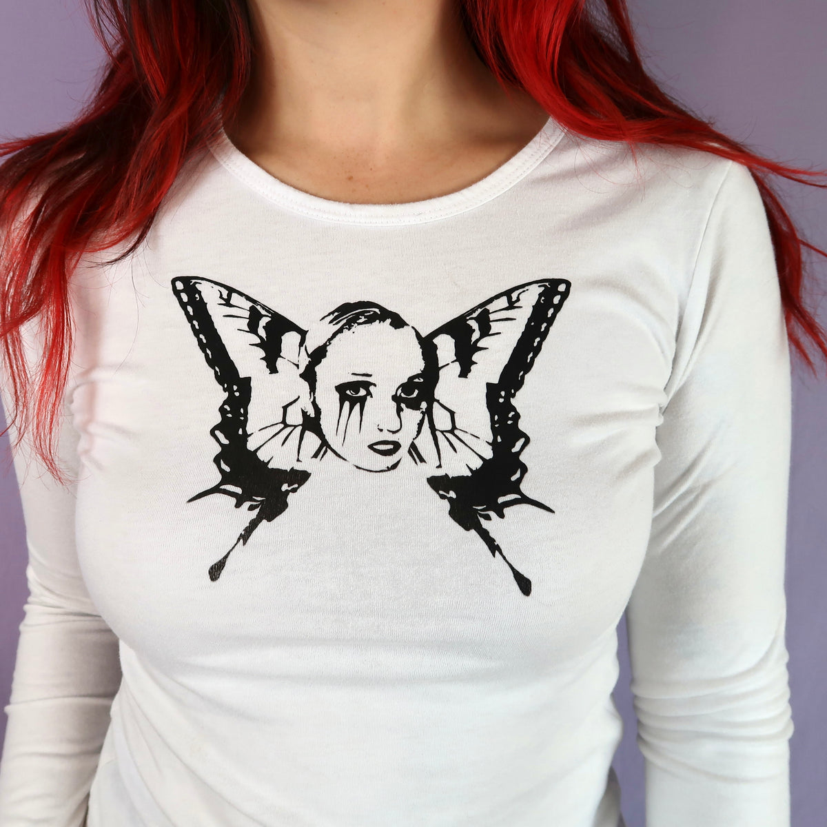 "Weeping Butterfly" White Long Sleeve - Small