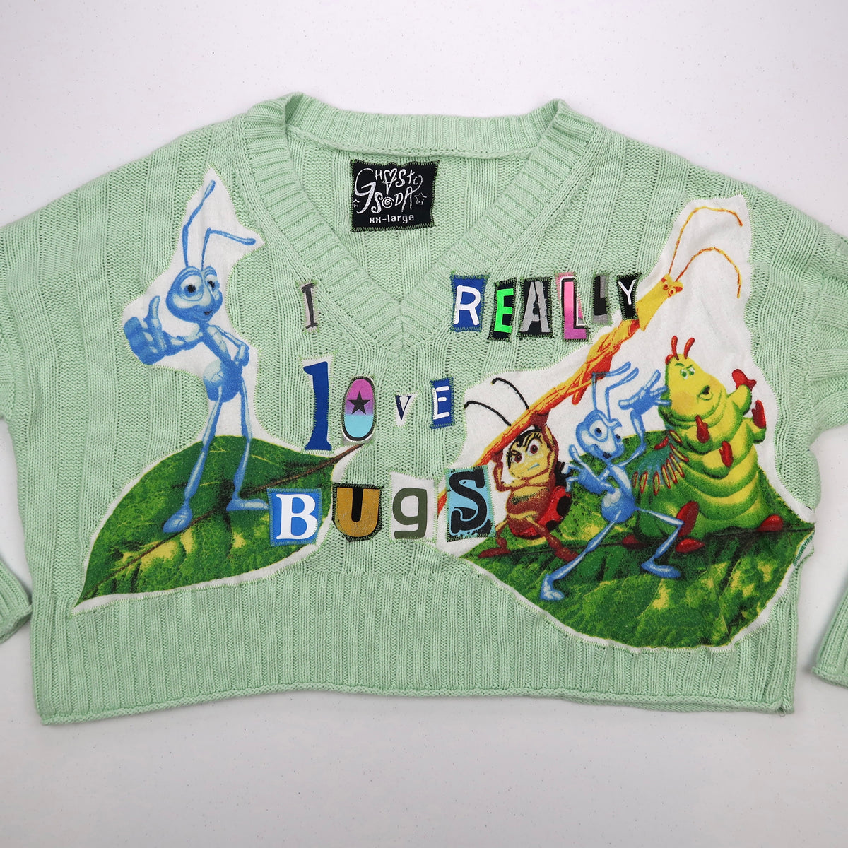 1OF1 "I REALLY LOVE BUGS" Ghost Soda Patchwork Sweater - 2XL