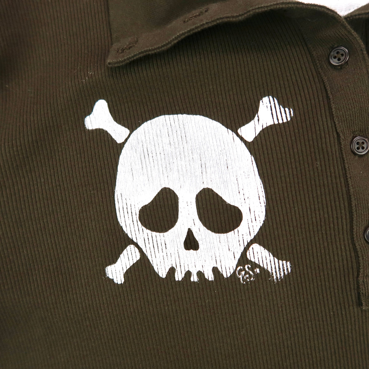 "Grim Skull" Green Polo Long Sleeve Shirt - Large