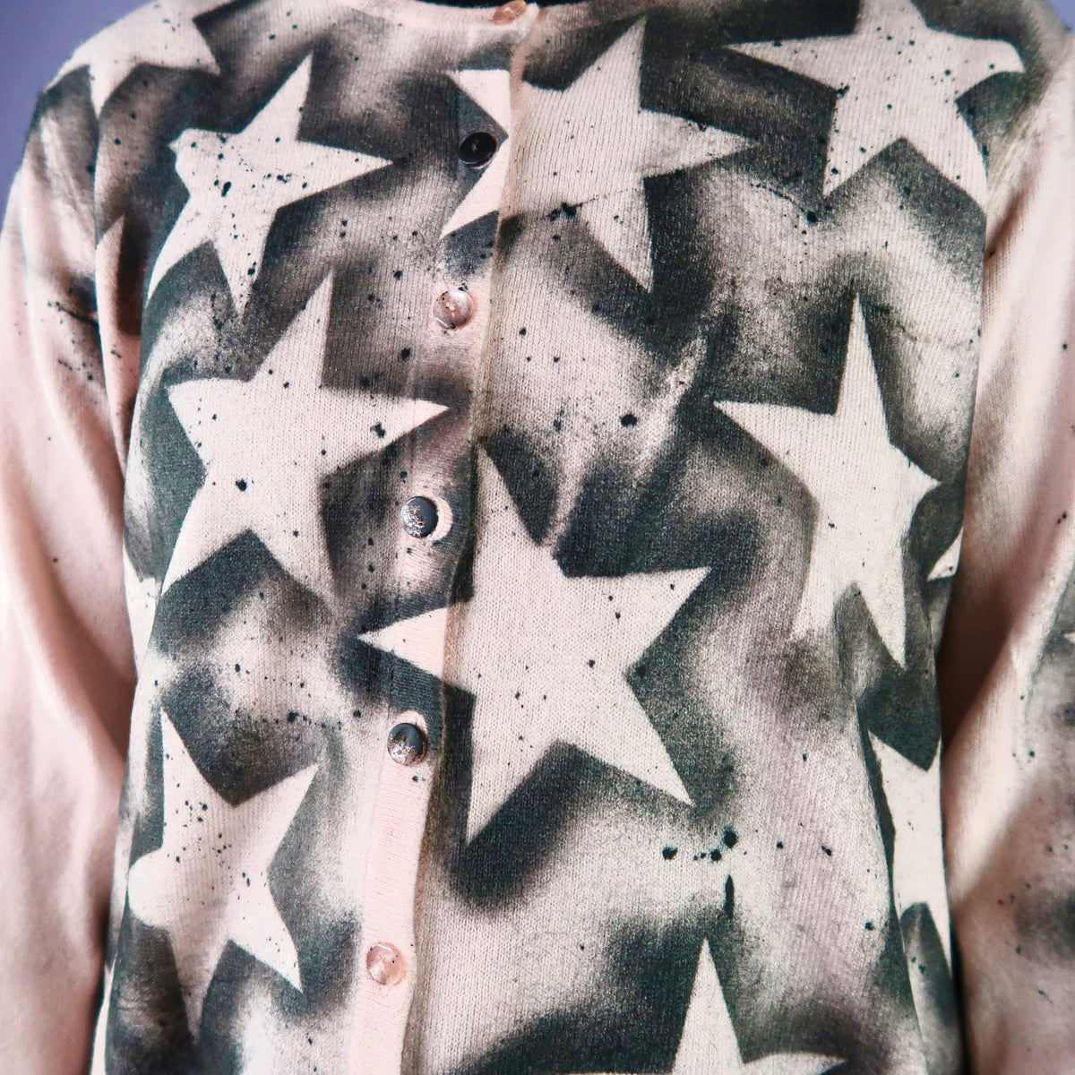 "Superstar" Light Pink and Black Star Cardigan - Medium