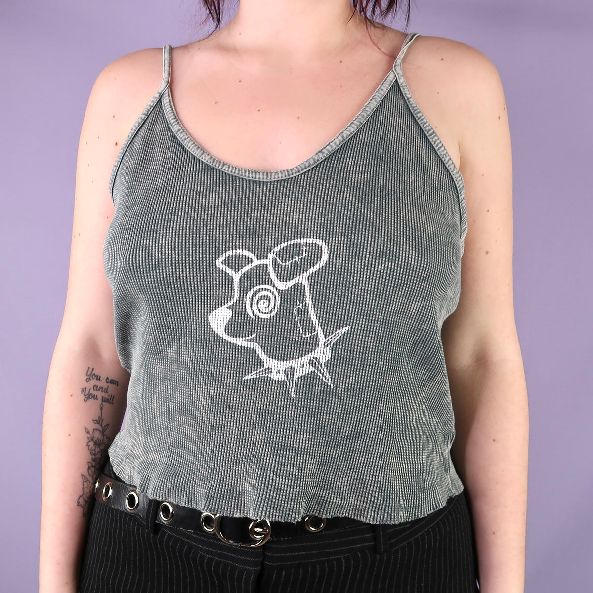 "Patches the Dog" Gray Waffle Knit Tank Top - Large
