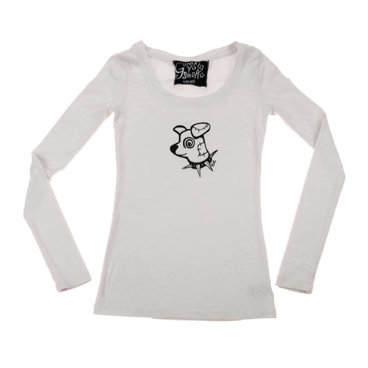 "Patches the Dog" White Long Sleeve Shirt - Small