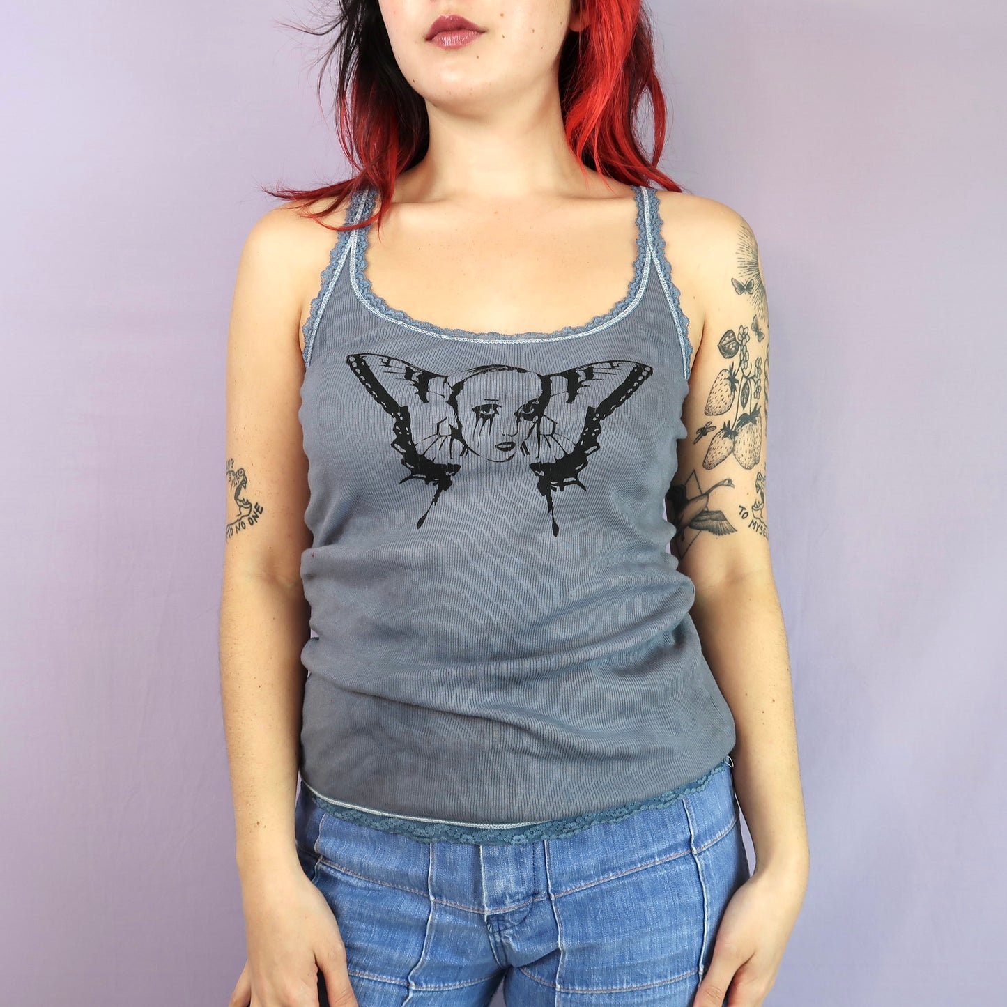 Weeping Butterfly Gray Lace Tank - Medium