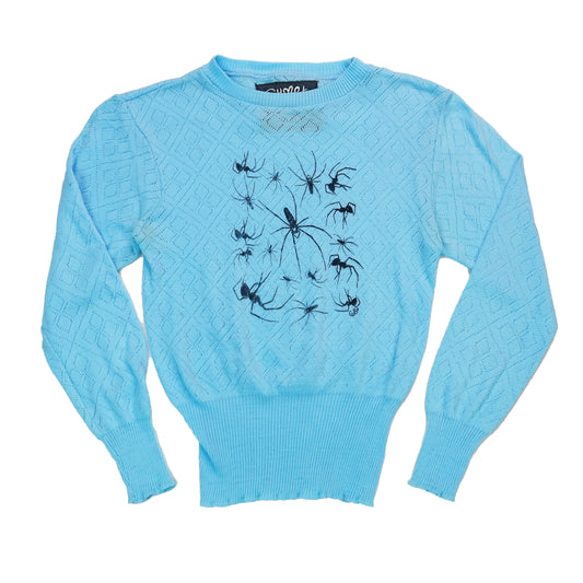 "I Love Spiders" Blue Sweater - Small