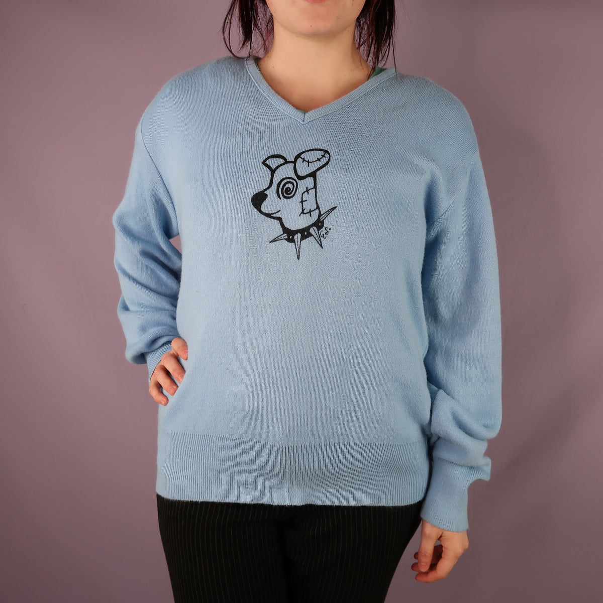 "Patches the Dog" Soft Blue Sweater - Medium