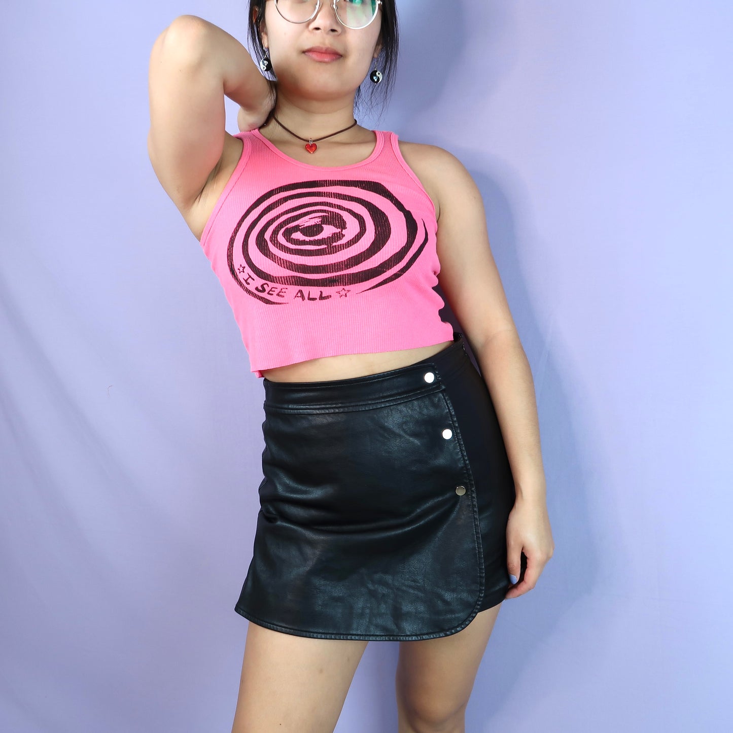 "I See All" (Eye Spiral) Pink Ribbed Tank - Small