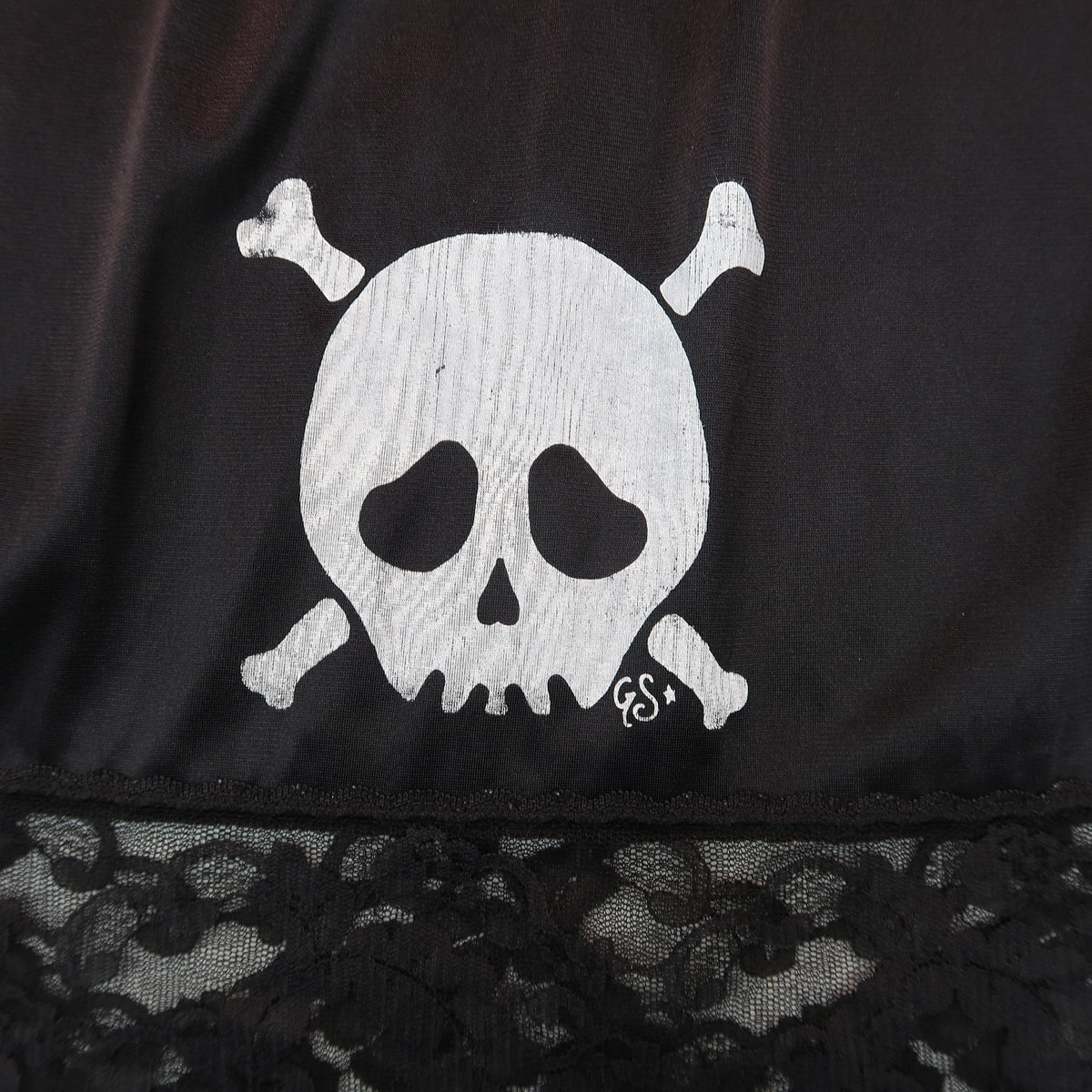 "Grim Skull" Black Lace Slip Skirt - Large