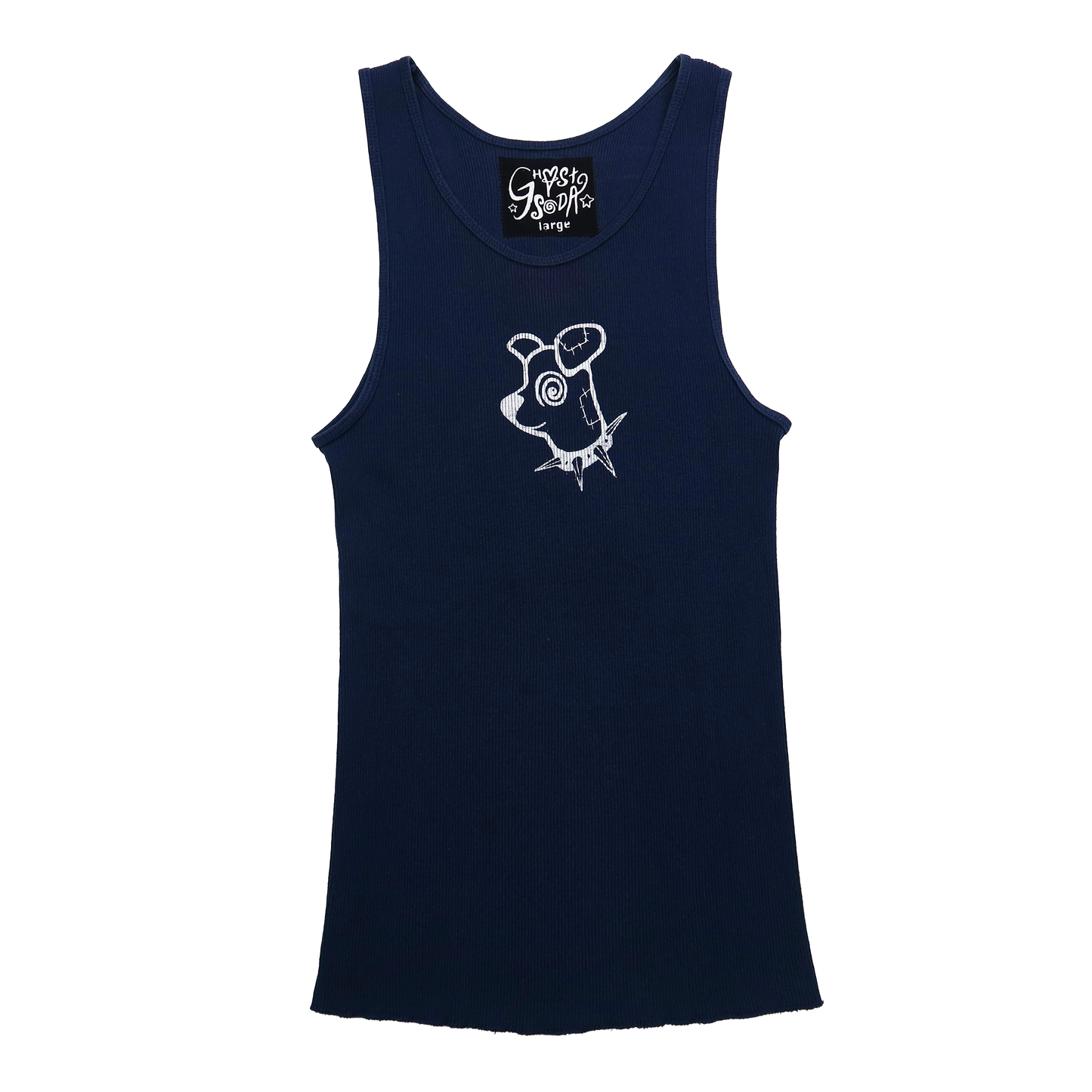 "Patches the Dog" Navy Blue Ribbed Tank - Large