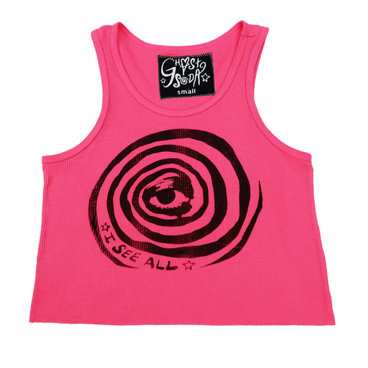 "I See All" (Eye Spiral) Pink Ribbed Tank - Small