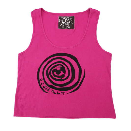 "I See All" (Eye Spiral) Magenta Crop Top - XL