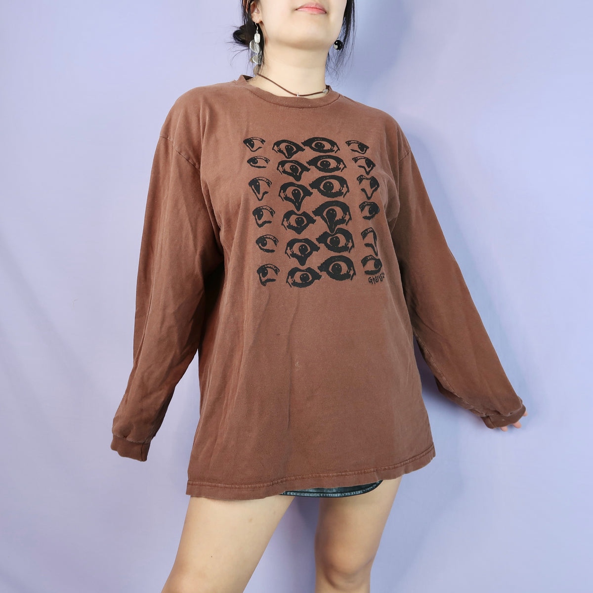 "Melted Visions" Brown Long Sleeve Shirt - Large