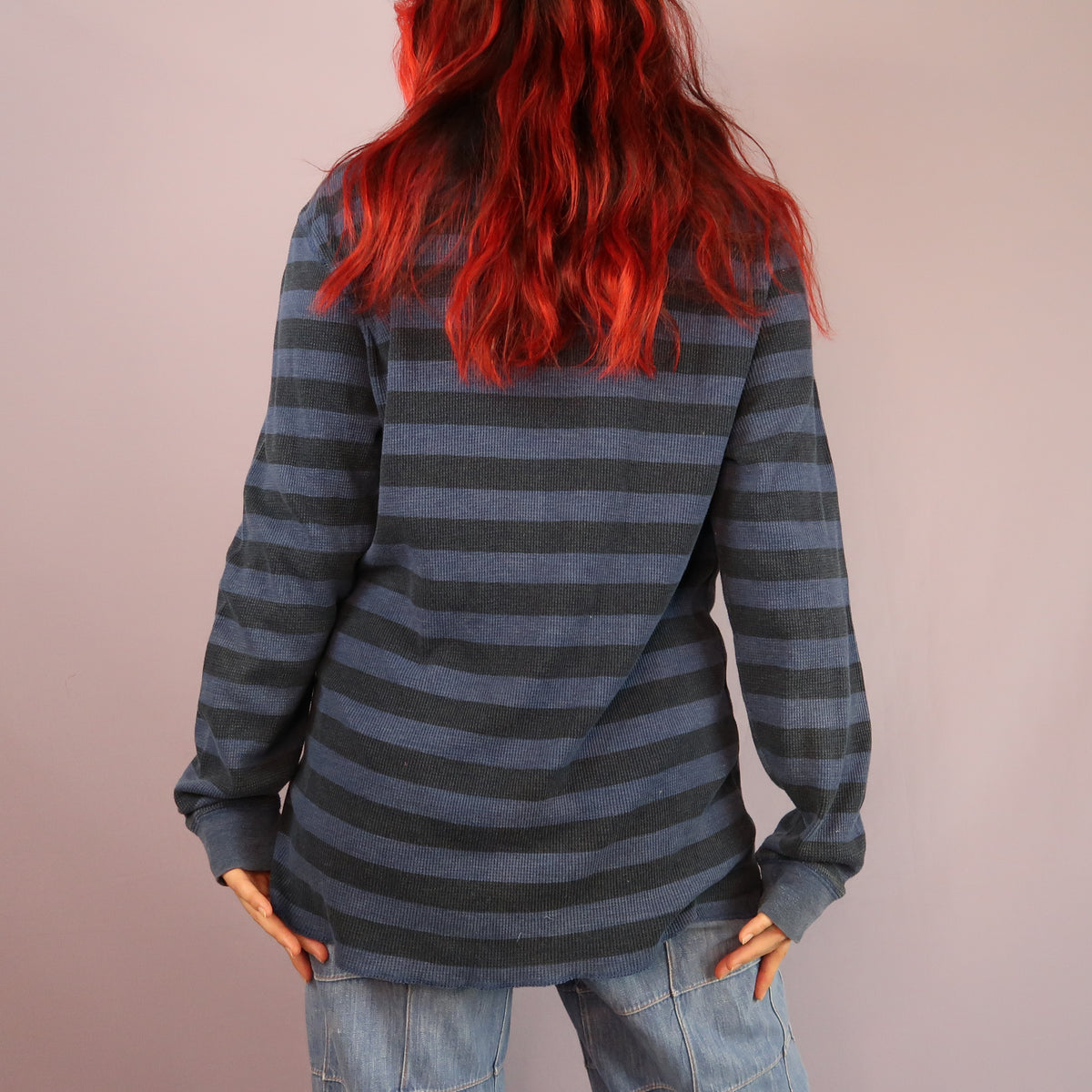 "I See All" (Eye Spiral) Blue Striped Thermal Long Sleeve - Large