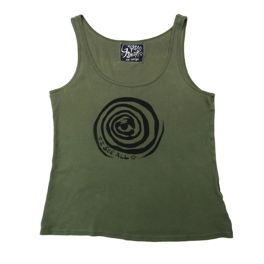 "I See All" (Eye Spiral) Army Green Ribbed Tank Top - 2XL