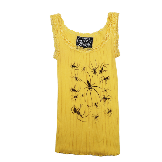 "I Love Spiders" Yellow Lace Tank Top - Small