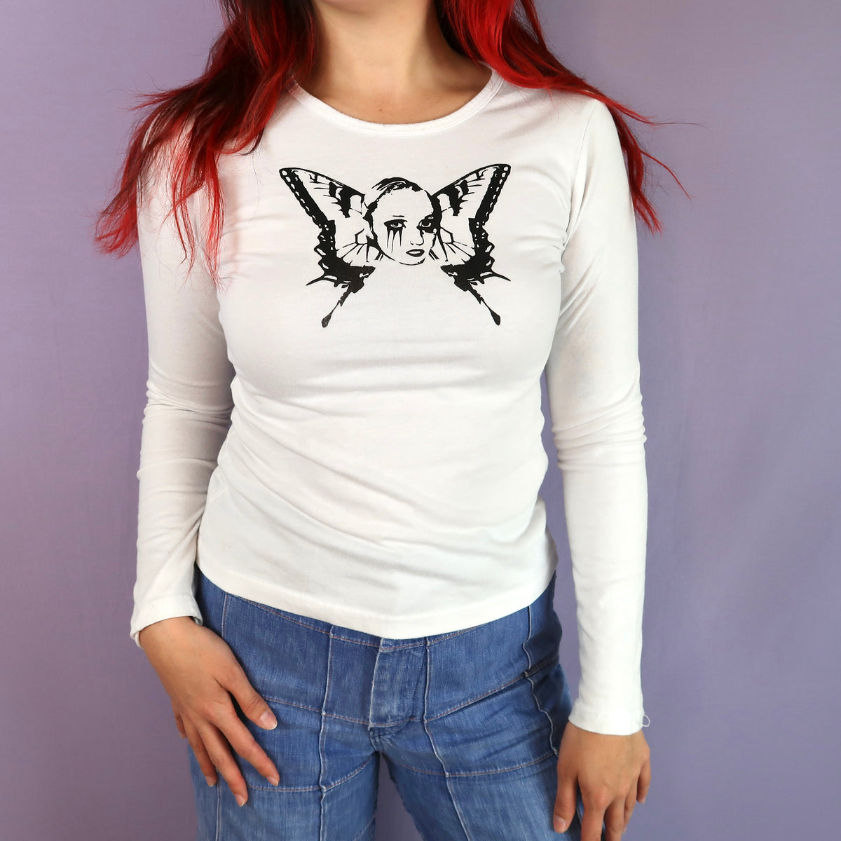 "Weeping Butterfly" White Long Sleeve - Small
