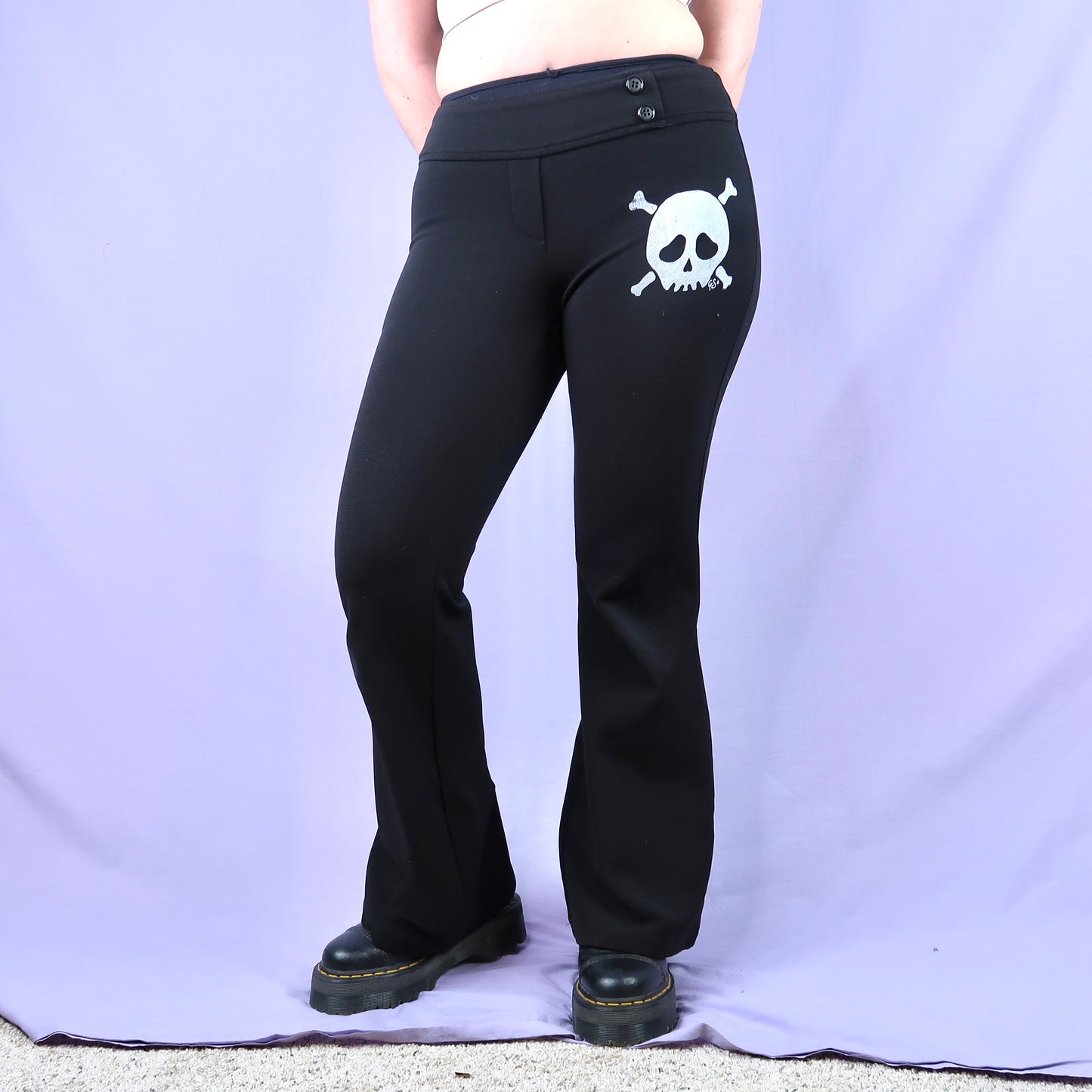 "Grim Skull" Black Flare Pants - Medium