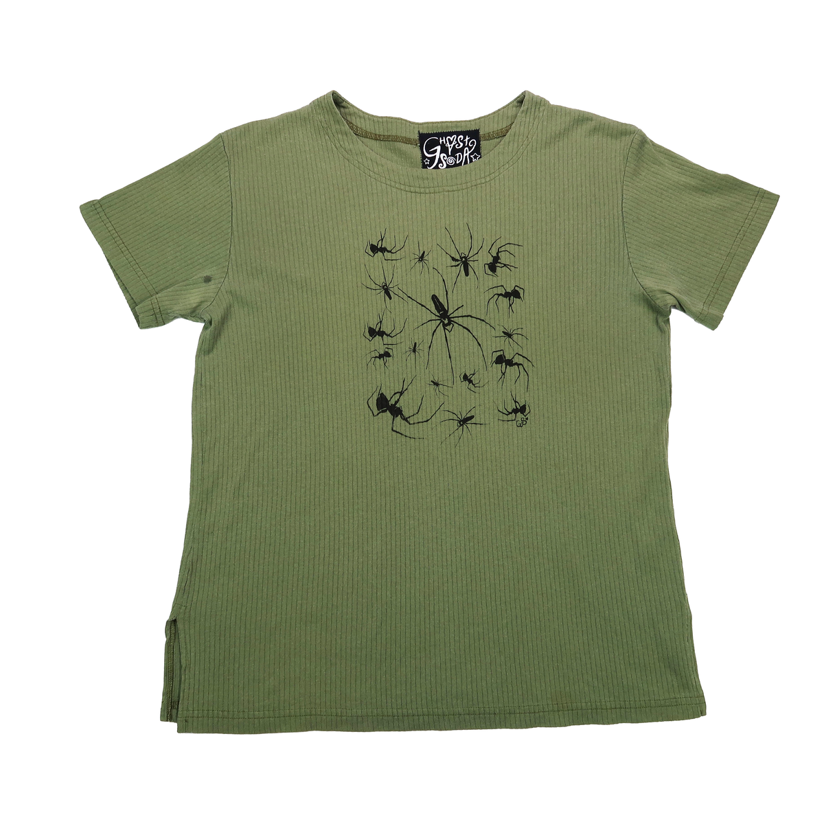"I Love Spiders" Army Green Ribbed T-shirt - Large