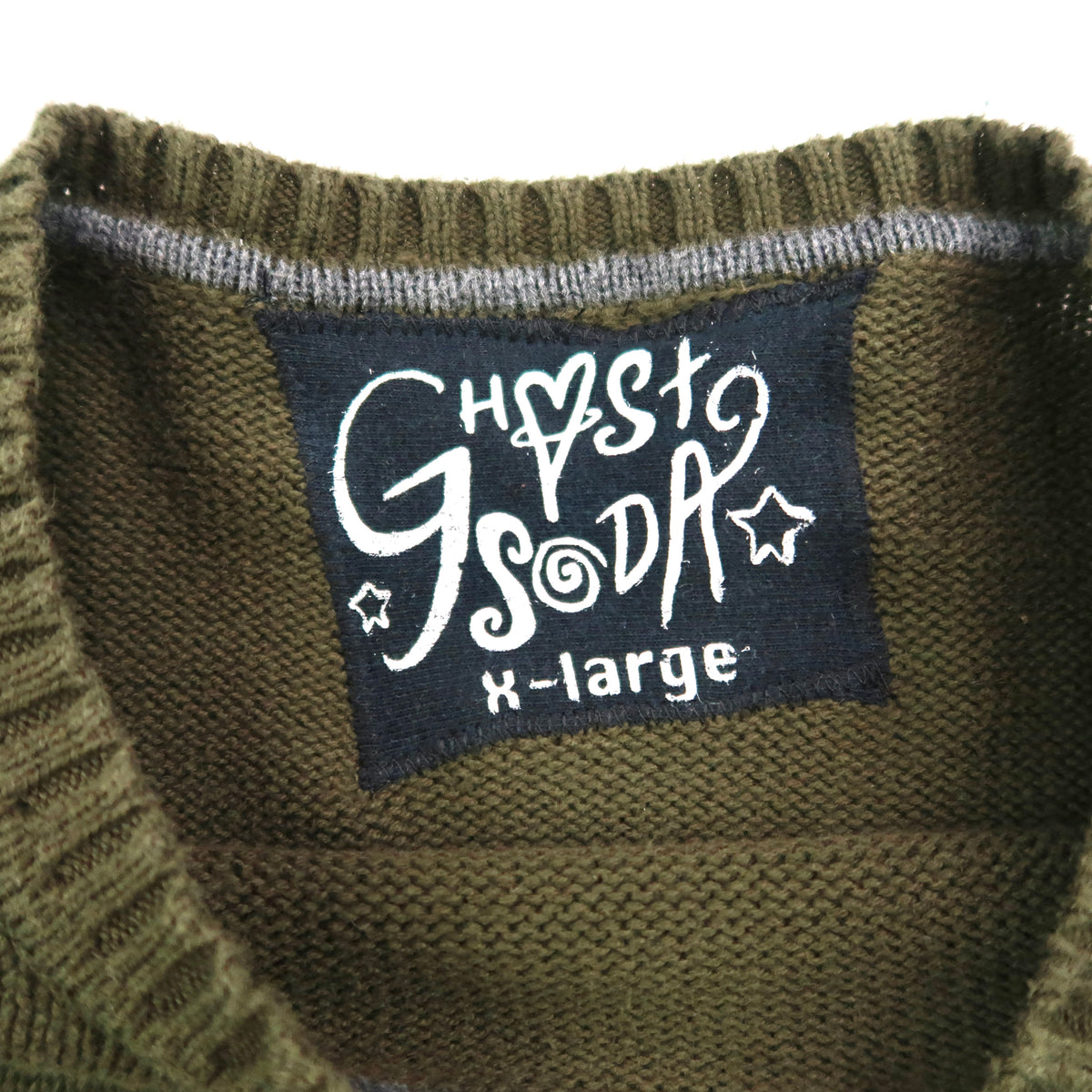 "Grim Skull" Army Green Striped Sweater - XL