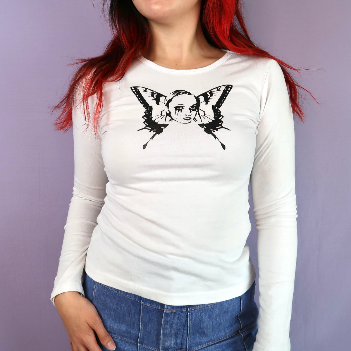 "Weeping Butterfly" White Long Sleeve - Small