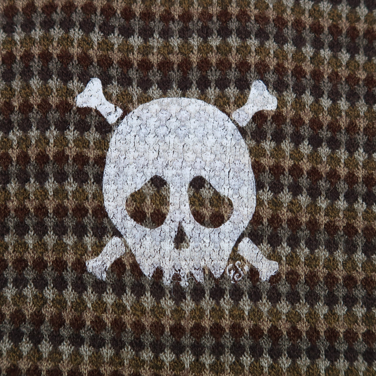 "Grim Skull" Brown Abstract Sweater - Large