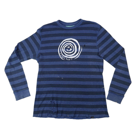 "I See All" (Eye Spiral) Blue Striped Thermal Long Sleeve - Large