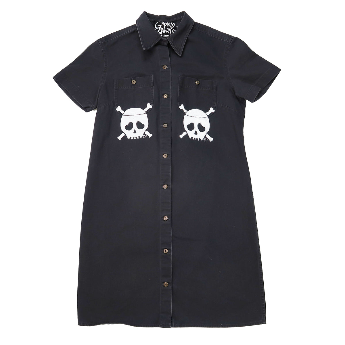 "Grim Skull" Black Denim Dress - Medium