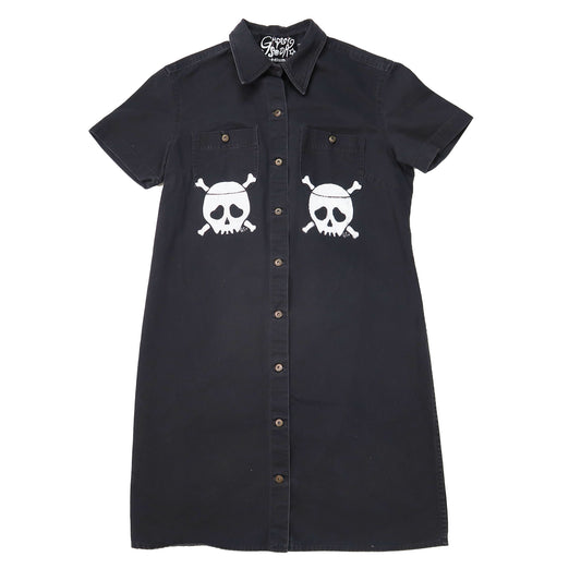 "Grim Skull" Black Denim Dress - Medium