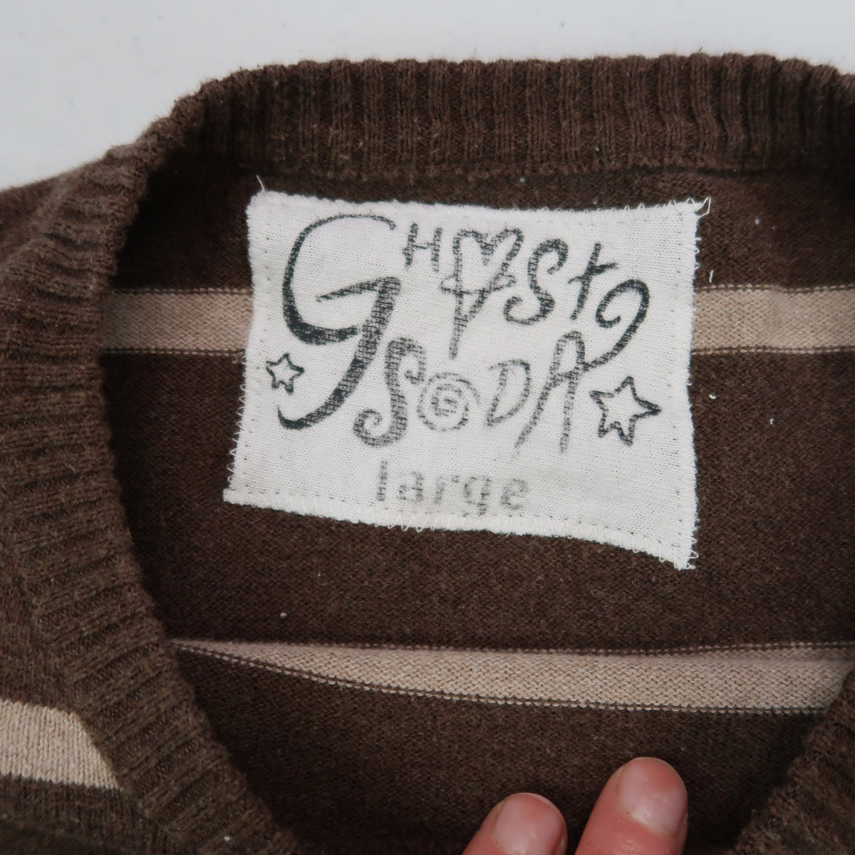 "Grim Skull" Brown Striped Sweater - Large