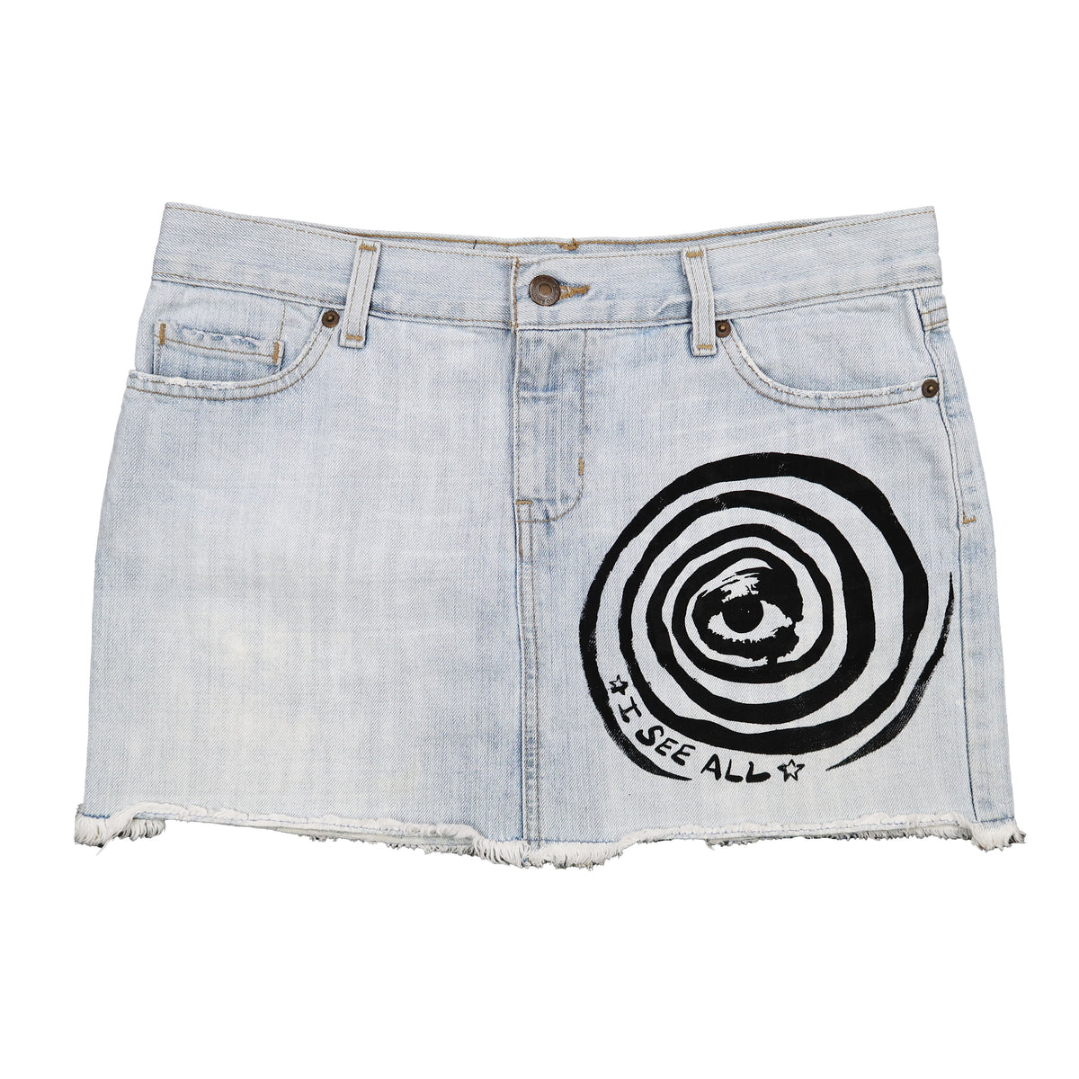 "I See All" (Eye Swirl) Denim Skirt - Medium