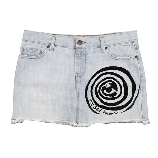 "I See All" (Eye Swirl) Denim Skirt - Medium