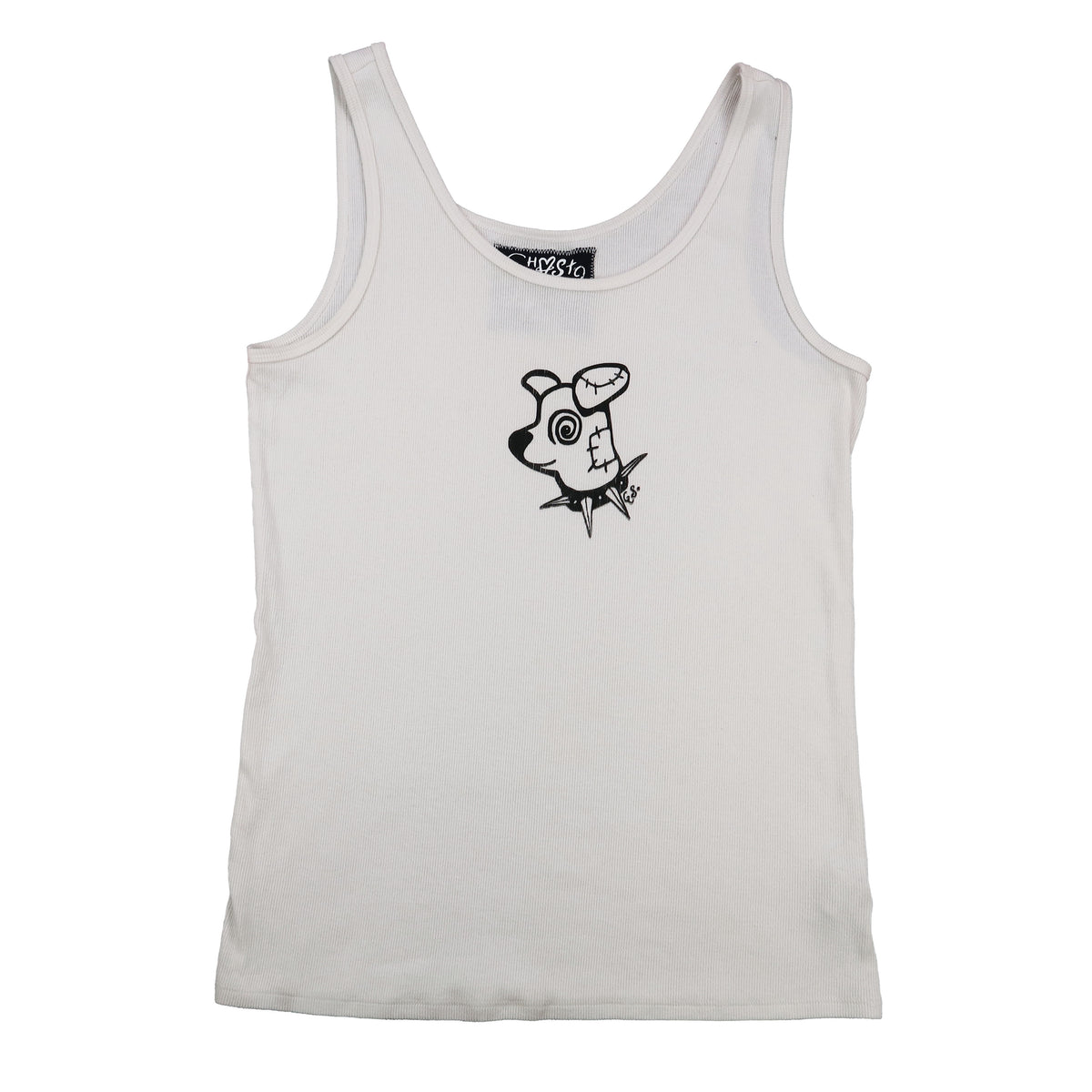 "Patches the Dog" White Tank - XL