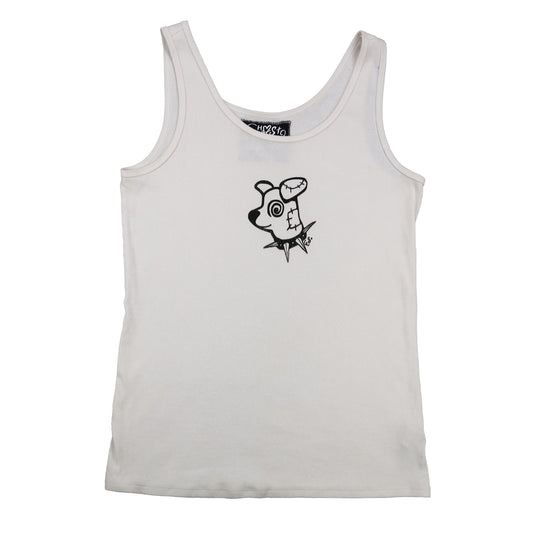 "Patches the Dog" White Tank - XL