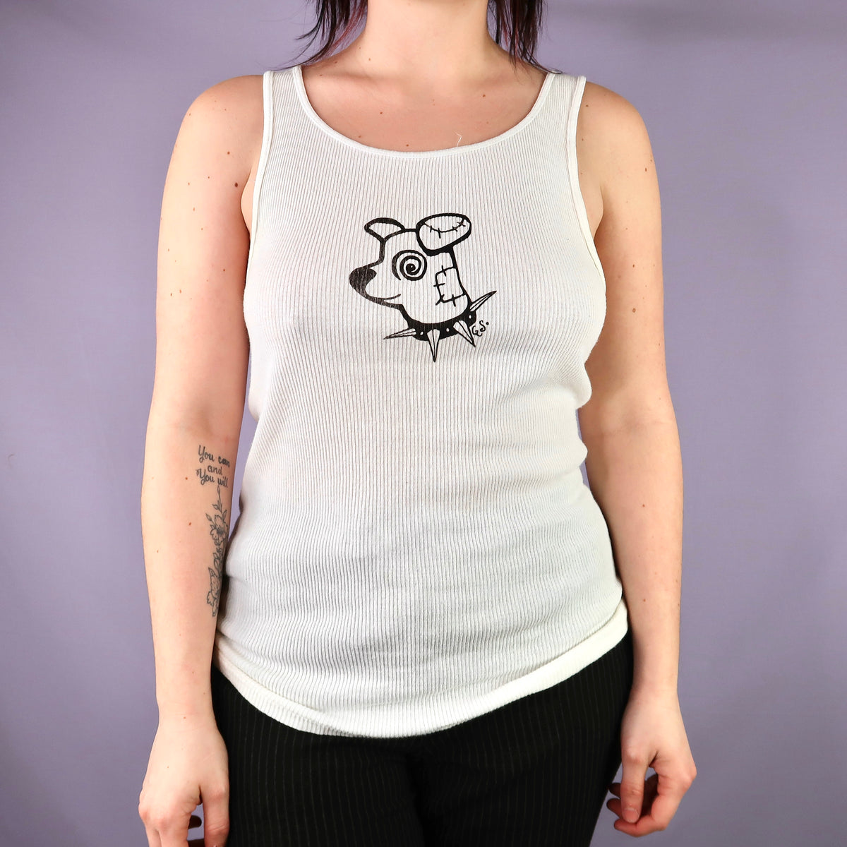 "Patches the Dog" White Tank - XL