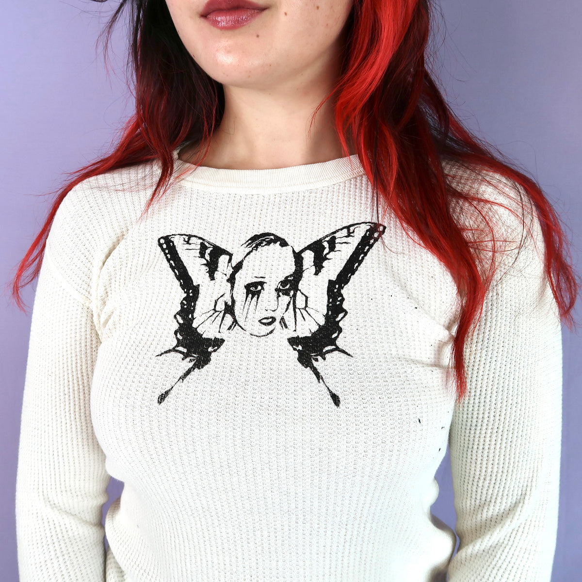 "Weeping Butterfly" Cream Thermal Long Sleeve - Small