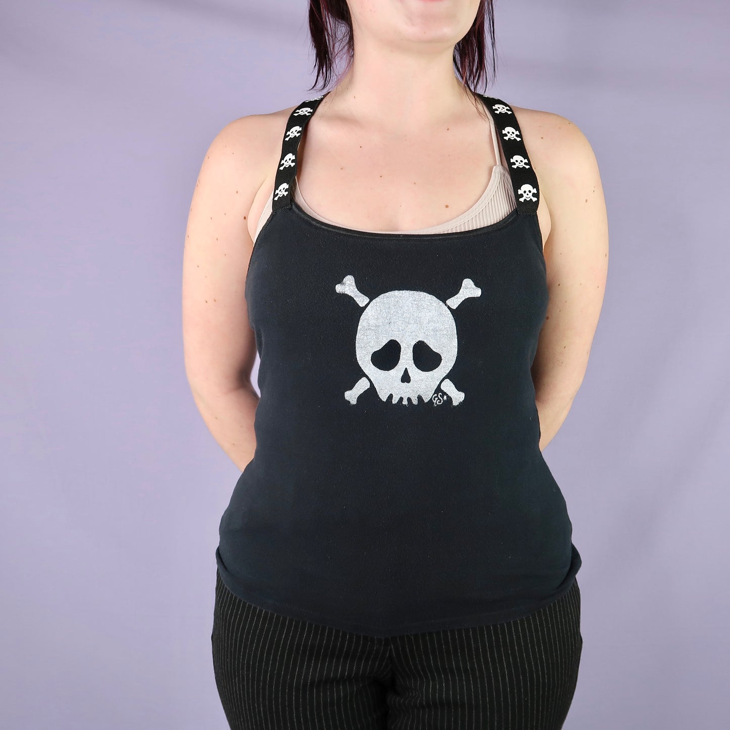 "Grim Skull" Black Tank Top with Skull Straps - Medium