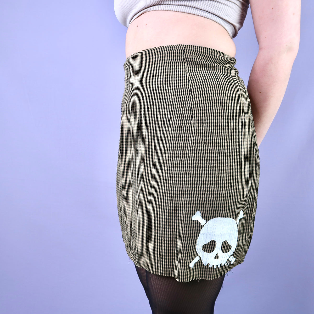 "Grim Skull" Gingham Skirt - Medium