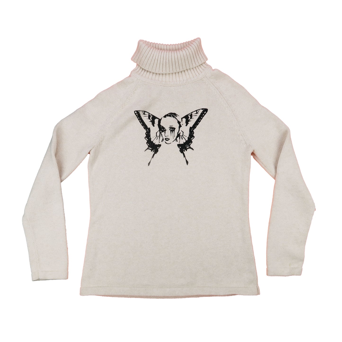 "Weeping Butterfly" Cream Turtleneck Sweater - Medium