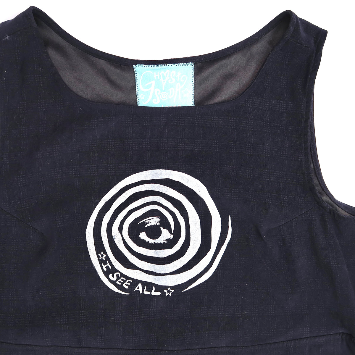 "I See All" (Eye Spiral) Navy Blue Plaid Maxi Dress - Extra Large