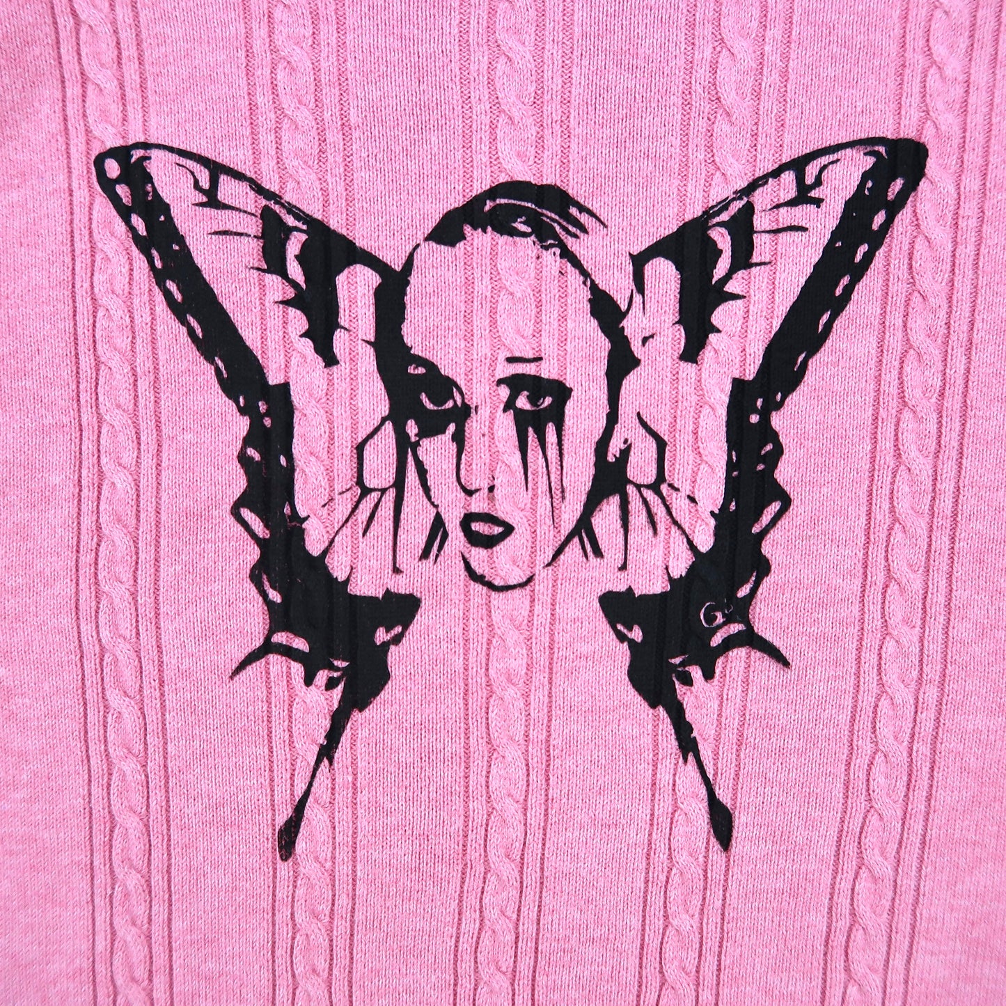 "Weeping Butterfly" Pink Knit Turtleneck - Medium