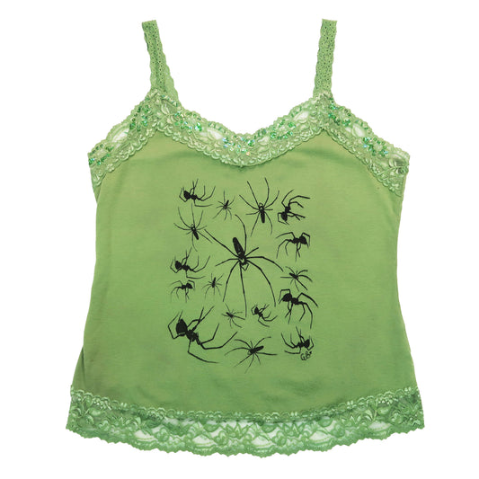 "I Love Spiders" Green Lace Tank Top - Large