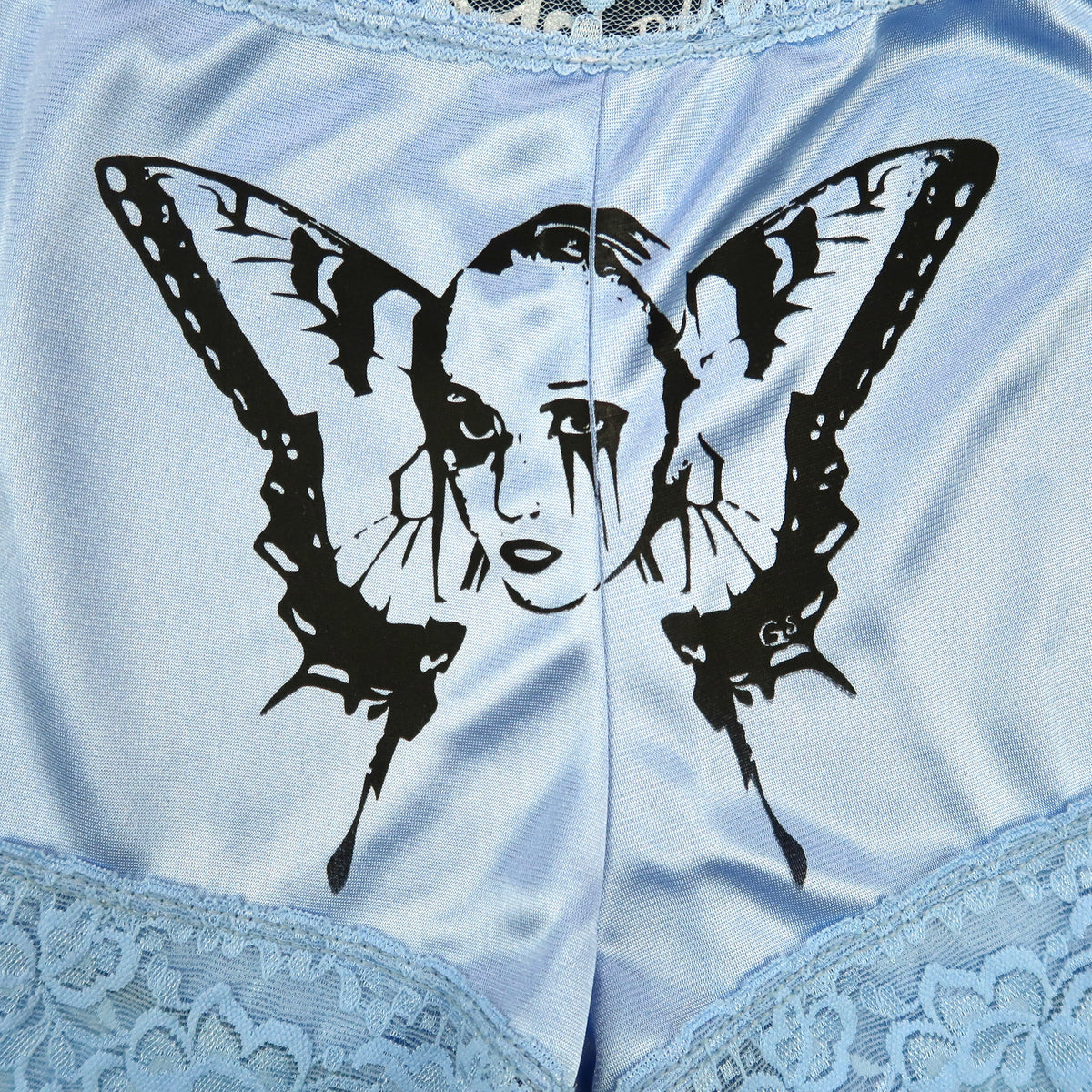 "Weeping Butterfly" Blue Satin Lace Shorts - Medium